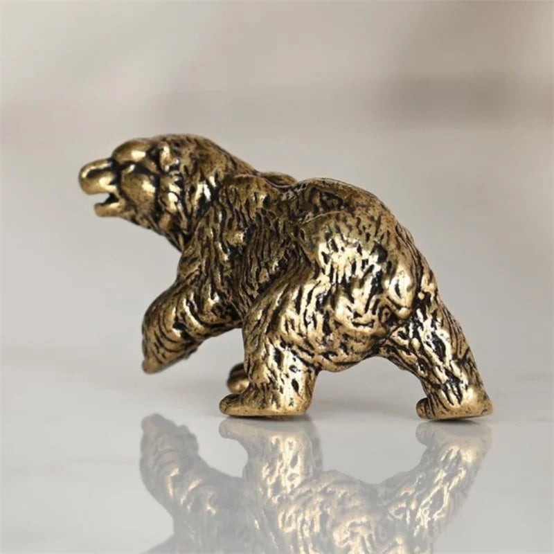 Brass Cute Small Bear Statue Office Desk Ornaments Decorations Crafts Collections Animal Figurines Miniatures Children Toy Gifts Qme