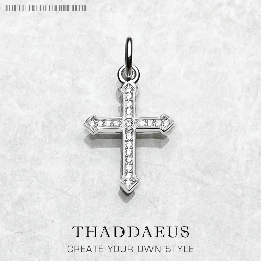 Pendant Cross with Zircon New Jewelry 925 Sterling Silver Accessories Vintage Gift For Men Women Qme Small Ring