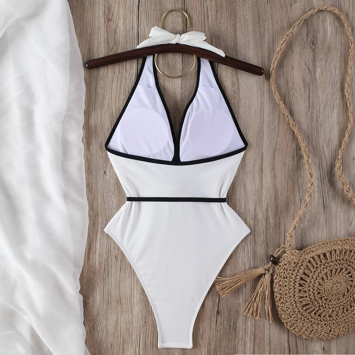 Floral One Piece Swimsuit 2025 New Halter Bandage Swimwear Women Swimsuit Bathing Suit Beachwear Monokini Female Swimming Suits Qme