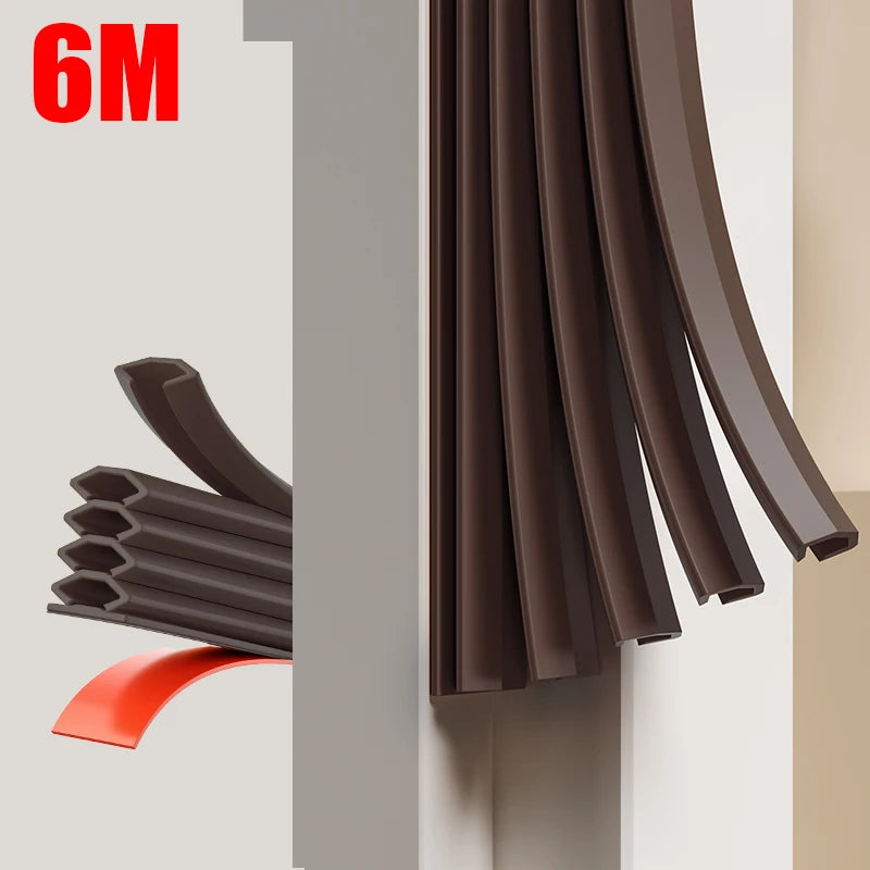 6M Tearable Weather Strip Anti-theft Door Multi-layer Windproof Dust-proof Self-adhesive Sound Insulation Window Gap Seal Strip Qme