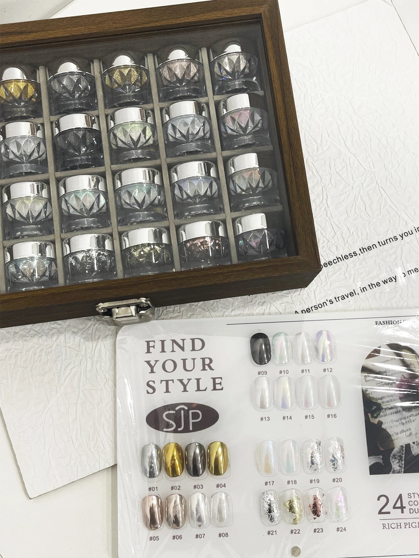 24-color Nail Polish Magic Mirror Powder Storage Box Cards Aurora Qme
