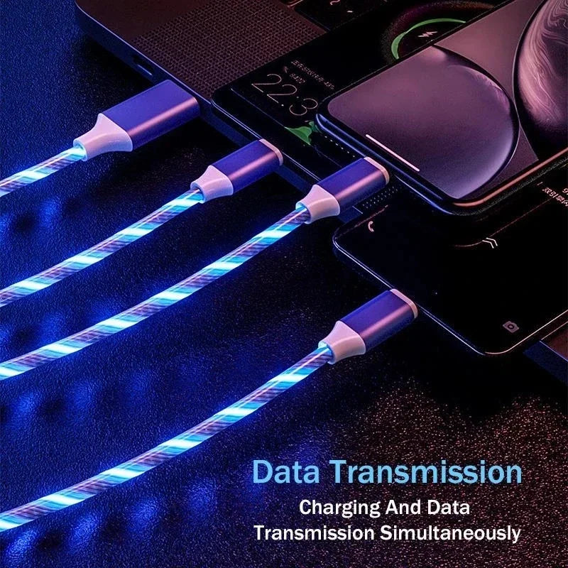 Glowing Cable LED light Micro USB Type C Cable 3A Fast Charging For Samsung iPhone Xiaomi Phone Flowing Streamer USB C Data Cord Qme