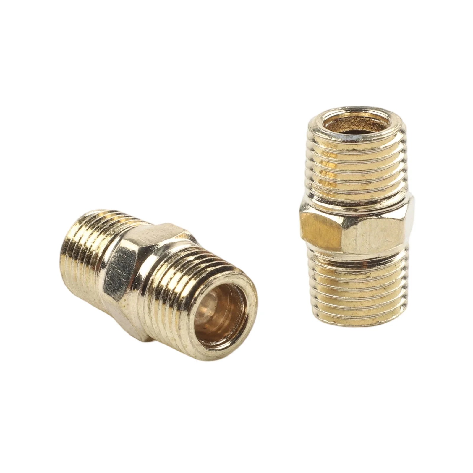 10 Pc Brass Pipe Hex Nipple Quick Coupler Adapter Connector 1/4 In For BSP Male To Male Thread Water Oil Air Connector Gold Tone Qme