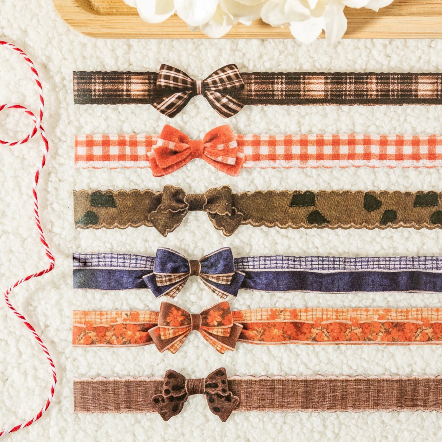 1 Roll Bow Pattern Fabric Texture Themed Die-Cut Washi Tape for DIY Scrapbook Frame Collage Laptop Phone Cup Luggage Guitar Deco Qme