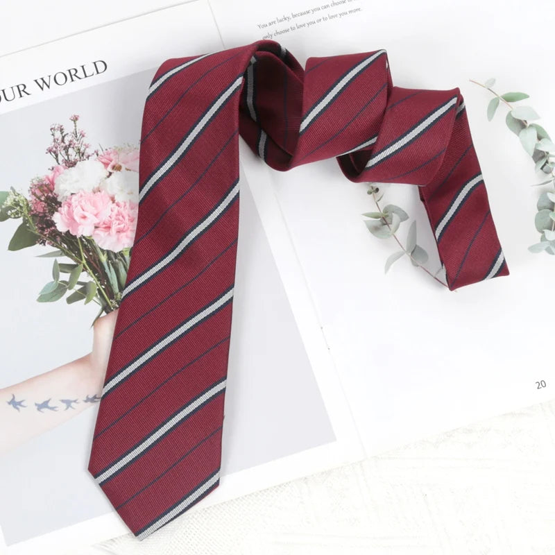 Burgundy Luxury Ties Women Mens Fashion Necktie Stripes Groom Neck Qme