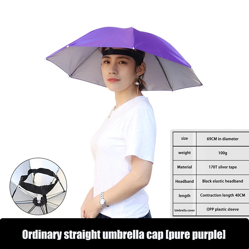 Anti-rain Headwear Brolly Cap Head Umbrella Elastic Band Waterproof Qme 69CM Purple