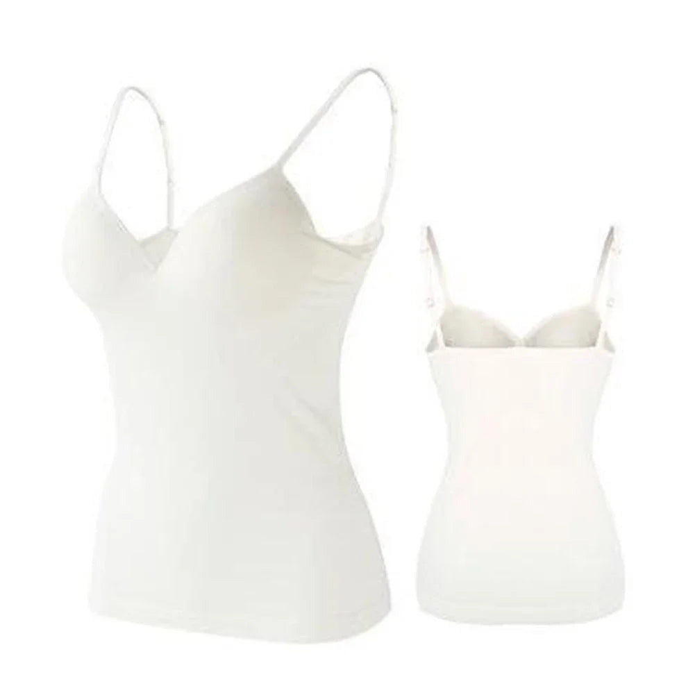 Adjustable Padded Bra Tank Top Women Modal Spaghetti Solid Cami Top Vest Female Camisole with Built in Bra Fitness Clothing Qme WT S