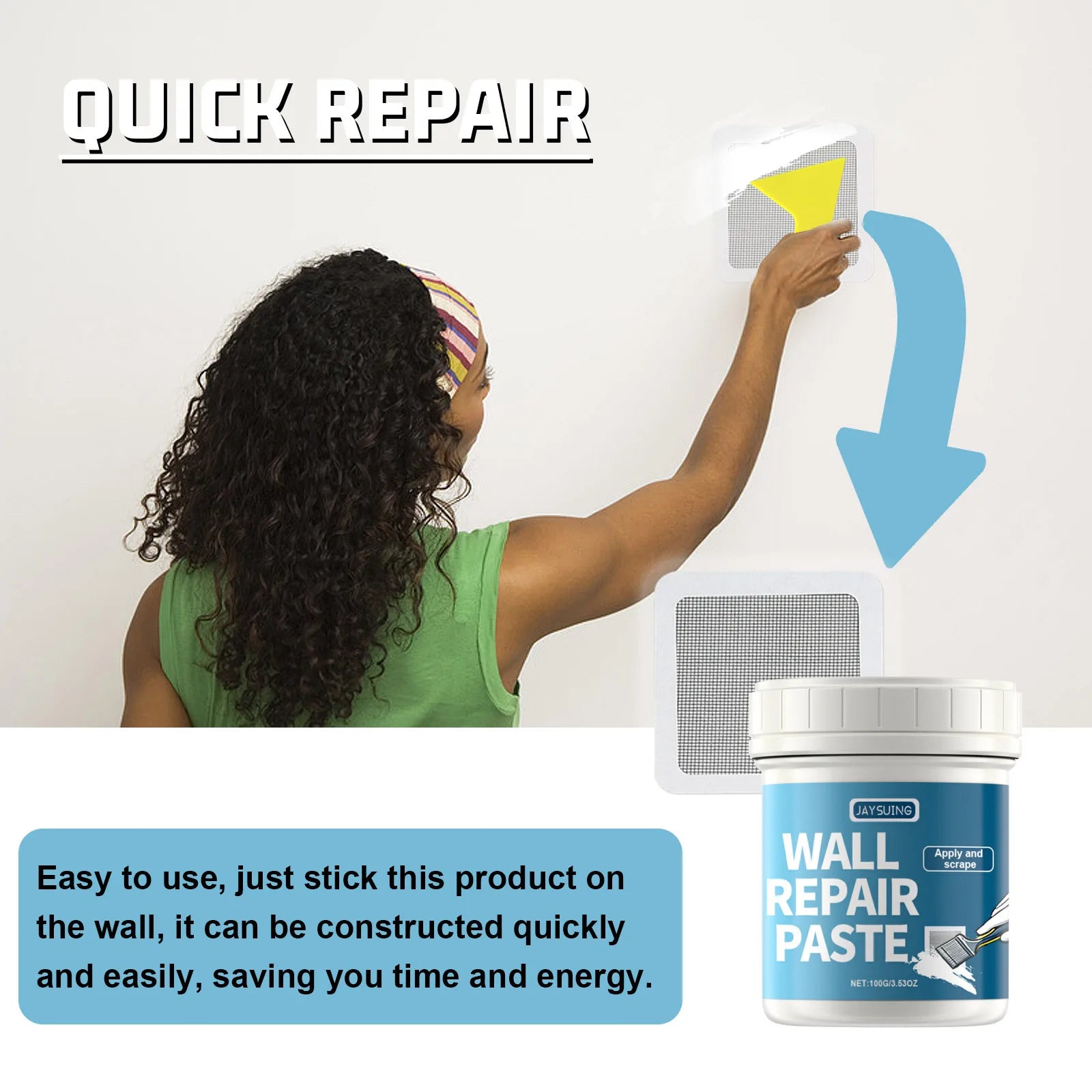 Jaysuing White Wall Repair Paste Quick-Drying Mouldproof Home Renovation Paint for Holes Peeling Gaps Drywall Mending Kit Qme