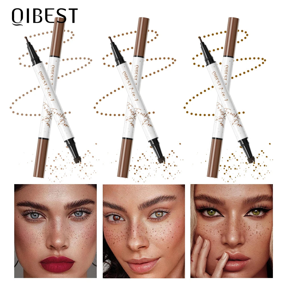 Qibest 2-In-1 Freckle Pen with Gourd-Shaped Head, Natural and Realistic, Sweat-Proof, Double-Ended Stamp Dot Pen Cosmetic Stick Qme