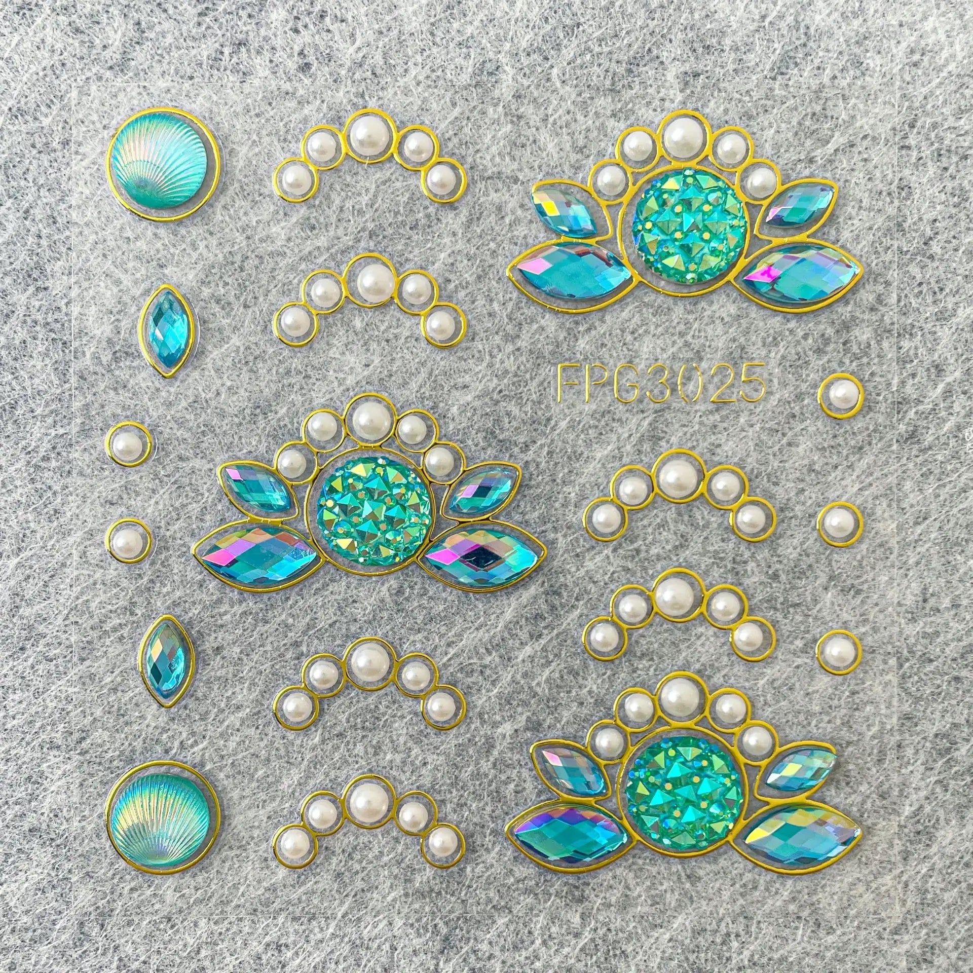 1 Sheet 3D Bling Face Rhinestone Sticker Blue Acrylic Gem Gold Qme 1