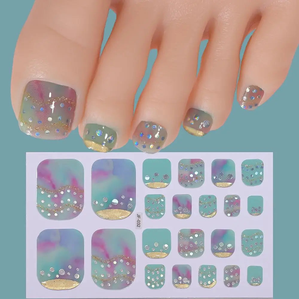 22tips Sheet Glitter Toenail Stickers Glittering Full Wraps Summer Qme B