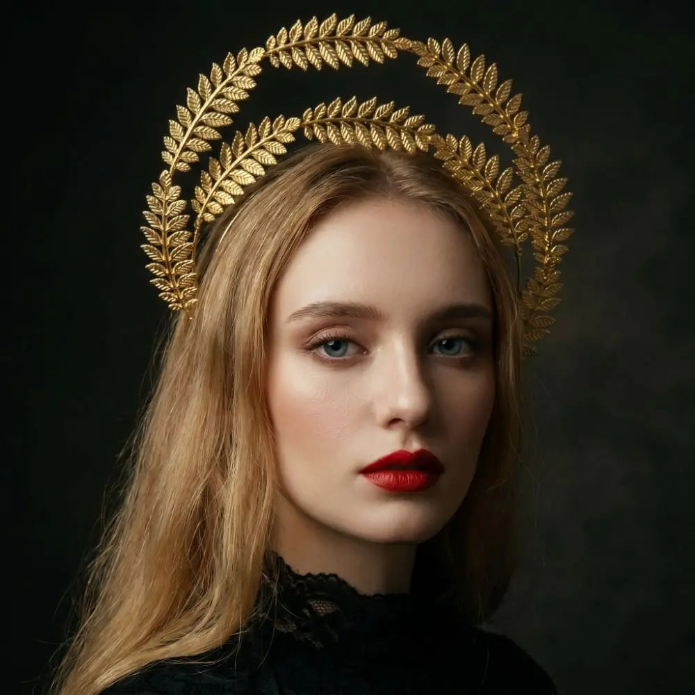 Fashion Gold Plated Halo Crown Wheat Ear Leaf Baroque Tiara Headband Qme
