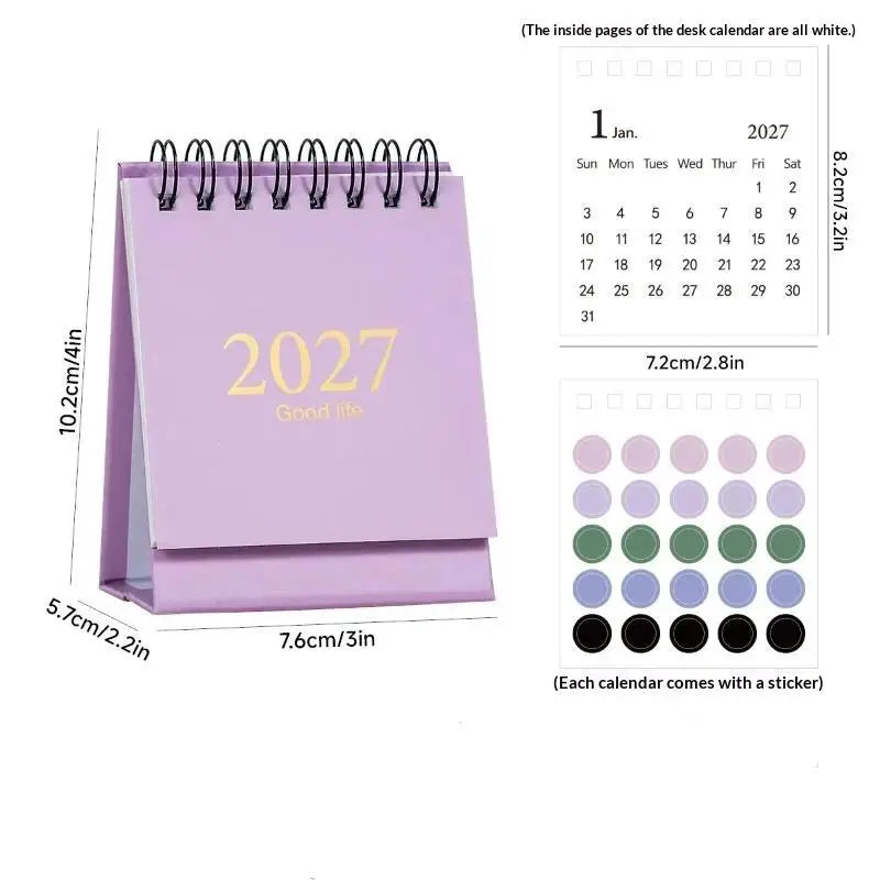 Mini 2027 Desktop Calendar Exquisite Spiral Bound Gold Foil Small Qme A6