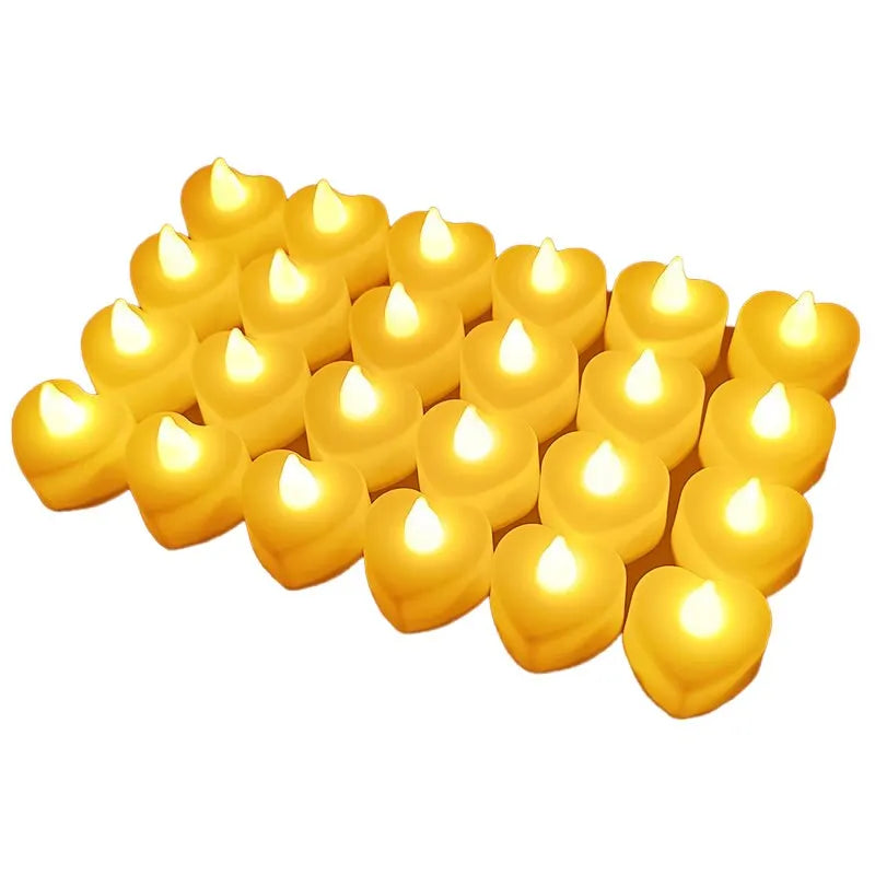 24Pcs Flameless Led Candle For Home Party Wedding Decoration Heart-shaped And Circular Electronic Battery-Power Tealight Candles Qme