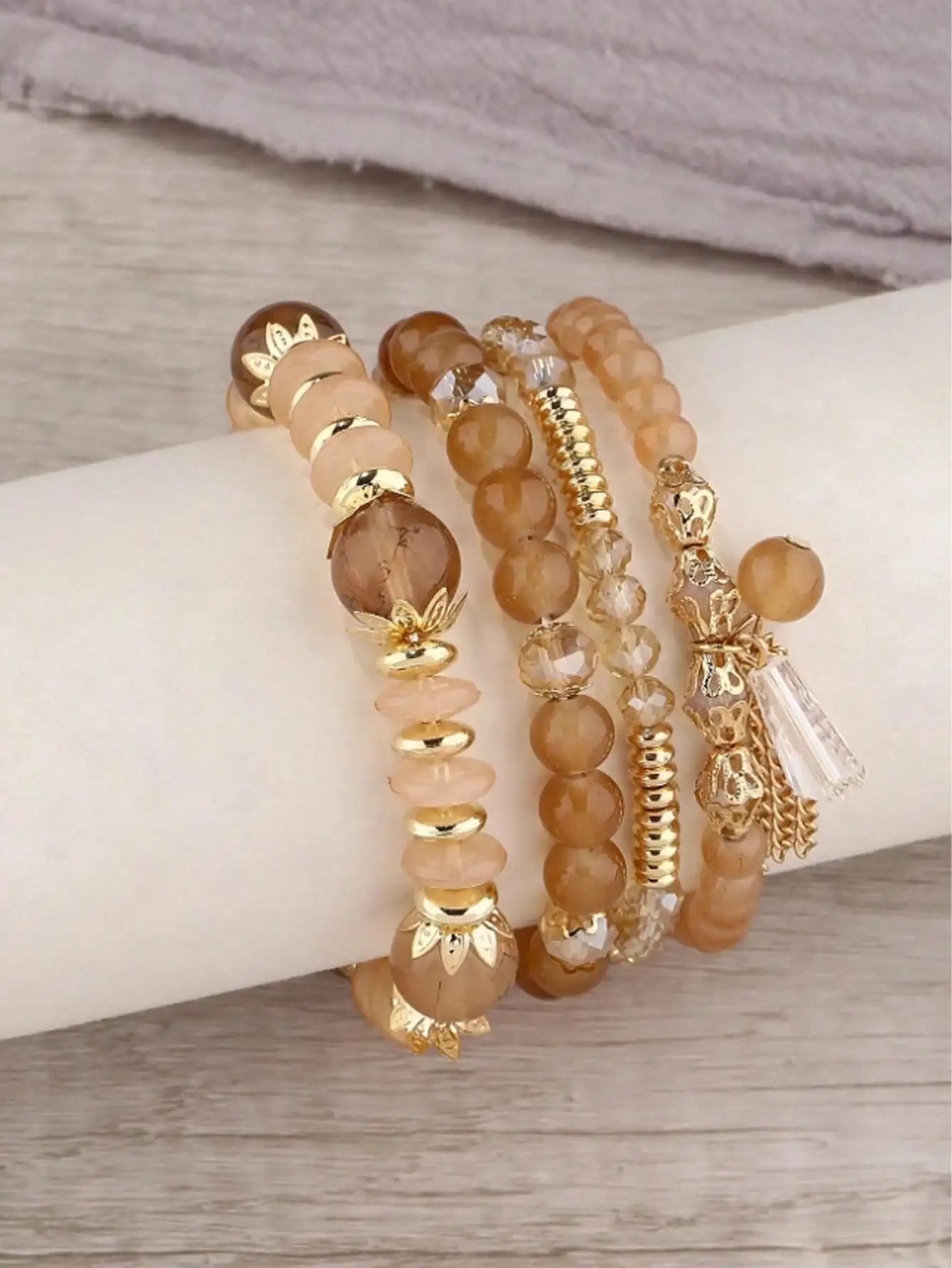 Random Crystal Bead Bracelet Imitation Agate Pearl Tassel Chain Qme
