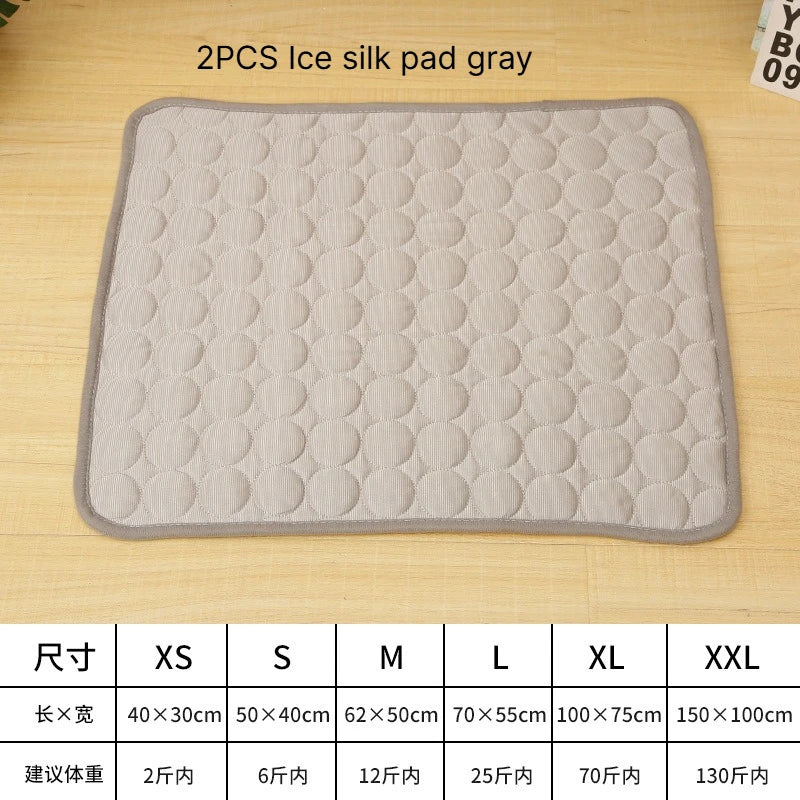A Cooling Mat Summer Pet Cold Bed Extra Large For Small Big Dogs Pet Accessories Cat Durable Blanket Sofa Cat Ice Pad Blanket Qme Ice silk pad gray M