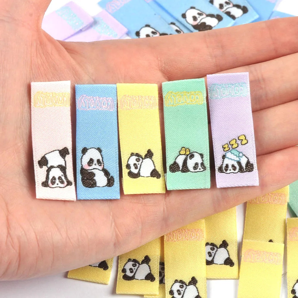50Pcs New Cartoon Panda Embroidery Labels For Sewing Clothes Accessories Washable Care Garment Tags DIY Supplies Handicrafts Qme