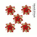 10pcs Glitter Christmas Artificial Flowers Christmas Tree Hanging Ornaments Fake Flower for Home 2025 Xmas New Year Navidad Gift Qme Red Gold 5pcs