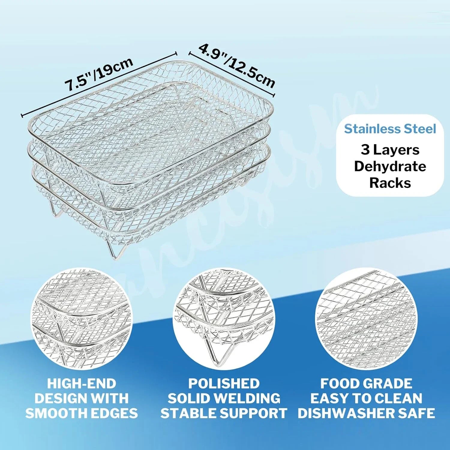 Three Stackable Air Fryer Rack Ovens Racks Stainless Steel Basket Tray Air Fryer Accessories Kitchen Gadgets Baking Tools Qme