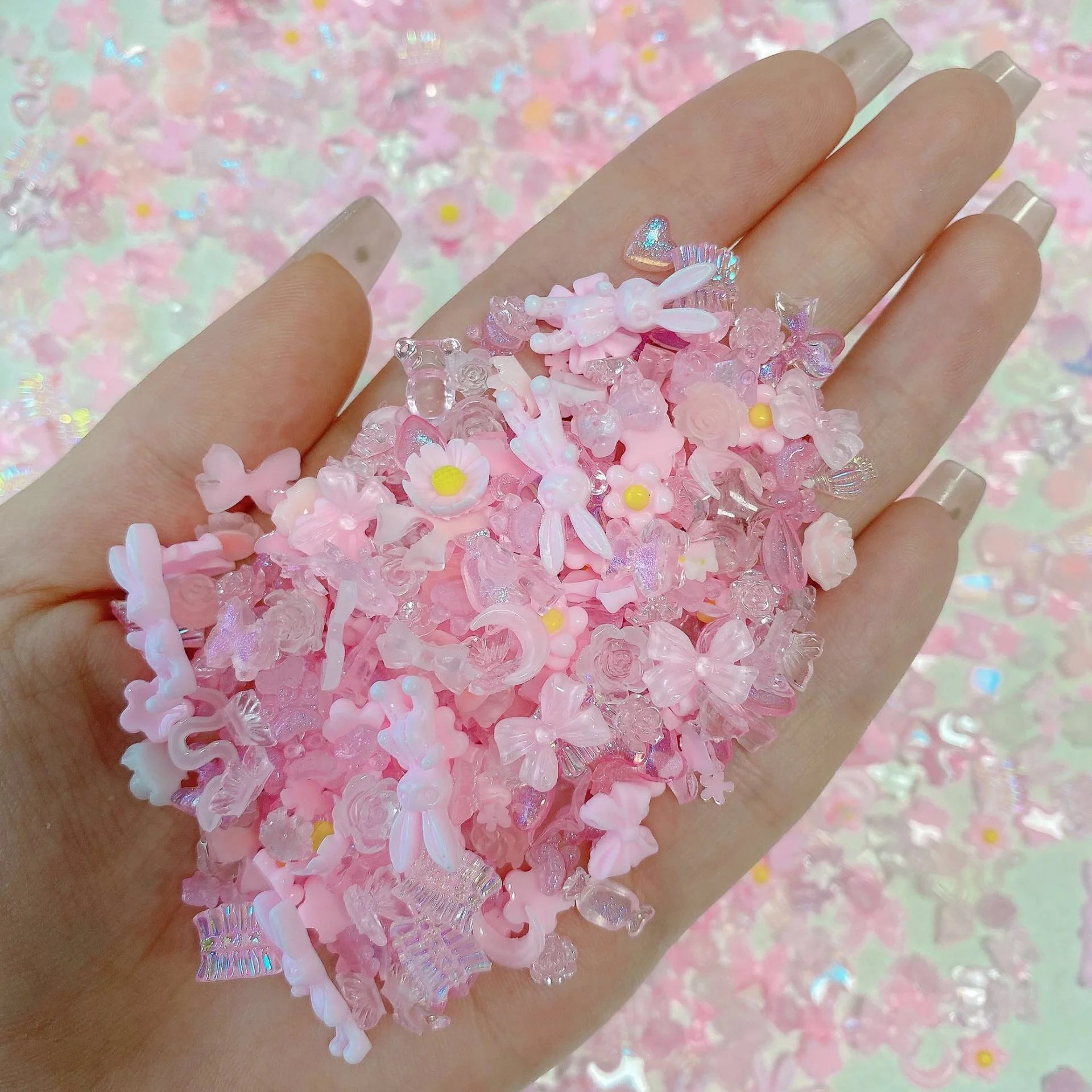 3D Nail Charms Multi Heart Flower Butterfly Rhinestones Manicure DIY Qme Pink