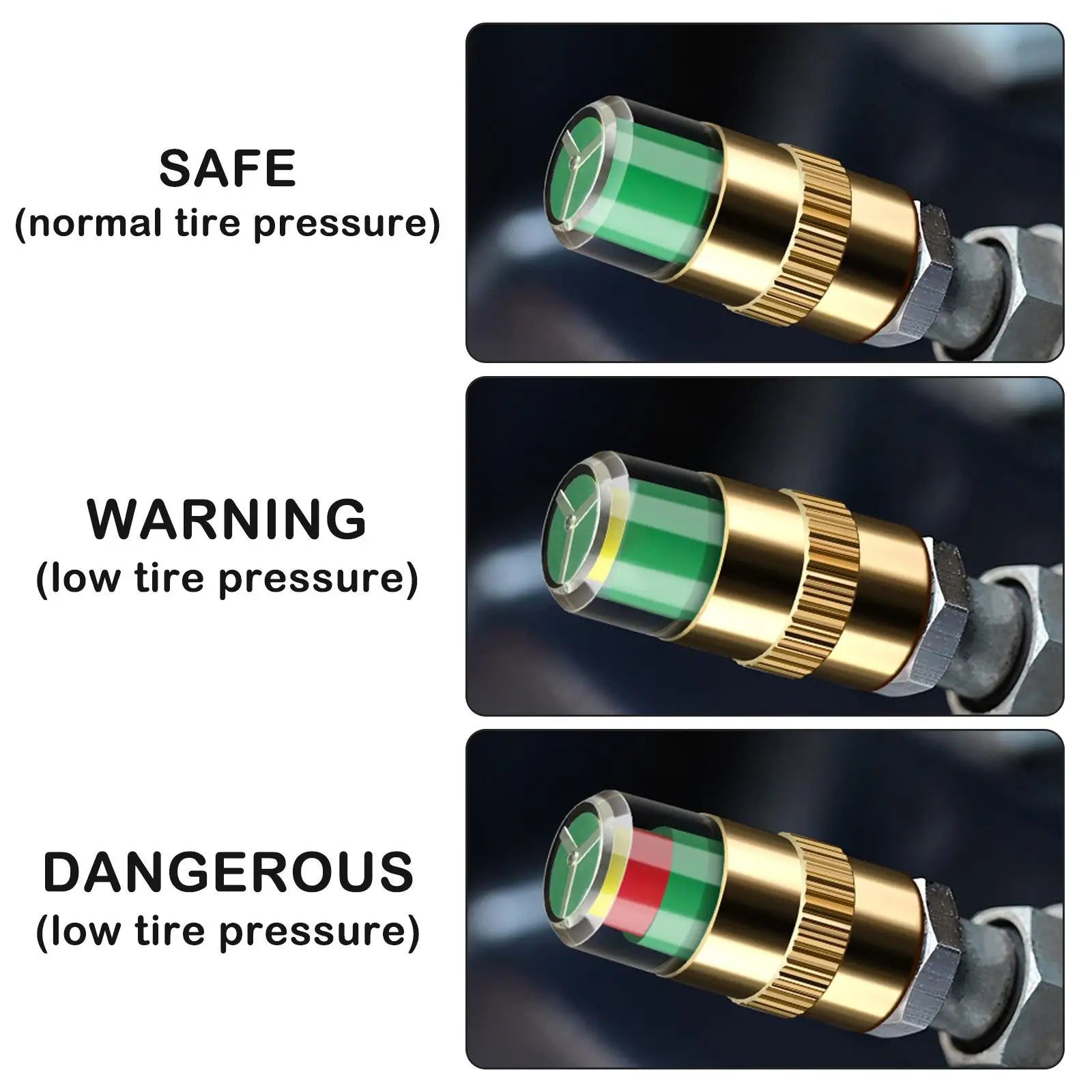 Cars Tire Air Pressure Monitor Alert 4Pcs/set Indicator Tire Valve Cap Gauge Car Accessories Car Tyre Pressure Gauge Caps Usefu Qme
