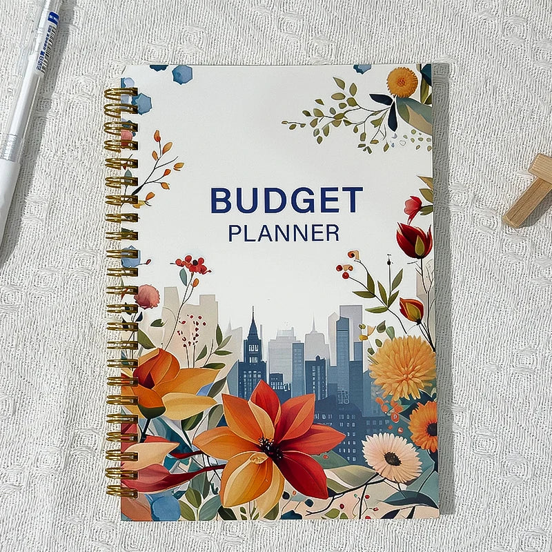 Floral Planner Notebook, Coiled Financial Ledger, Income & Expense Tracker for Budgeting, Ideal for Office Workers, Students Qme 1Planner