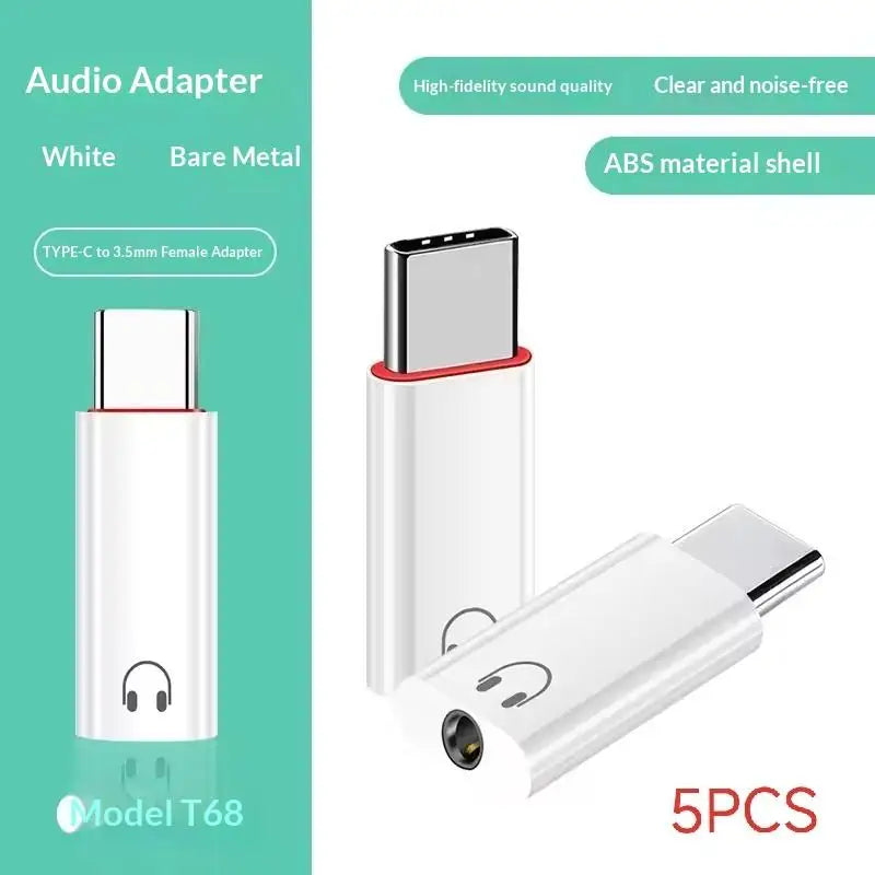 1 3 Type-c Headphone Connector USB C Earphone Adapter Audio Converter Qme 5pcs