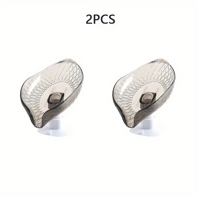 Leaf Shape Soap Box Drain Soap Holder Bathroom Accessories Suction Cup Soap Dish Tray Soap Dish For Bathroom Soap Container Qme 2PCS Gray