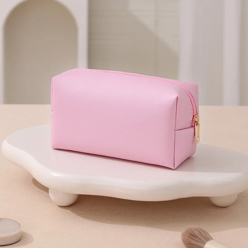 A 1pcs PU Leather Portable Toiletry Bags Waterproof Travel Make Up Bags for Women Small Medium Large Cosmetic Organizer Bags Qme Pink small