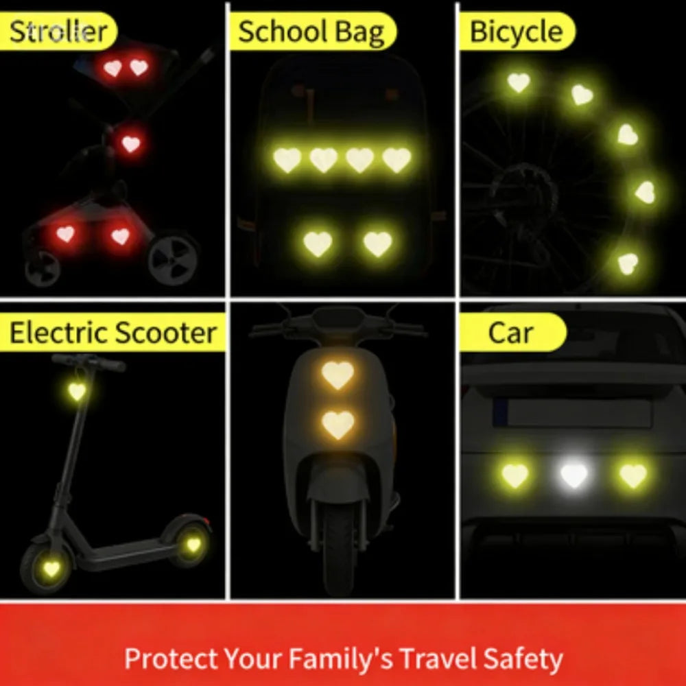 Heart-Shaped Reflective Car Stickers - Safety Warning Decals For Night Driving Qme