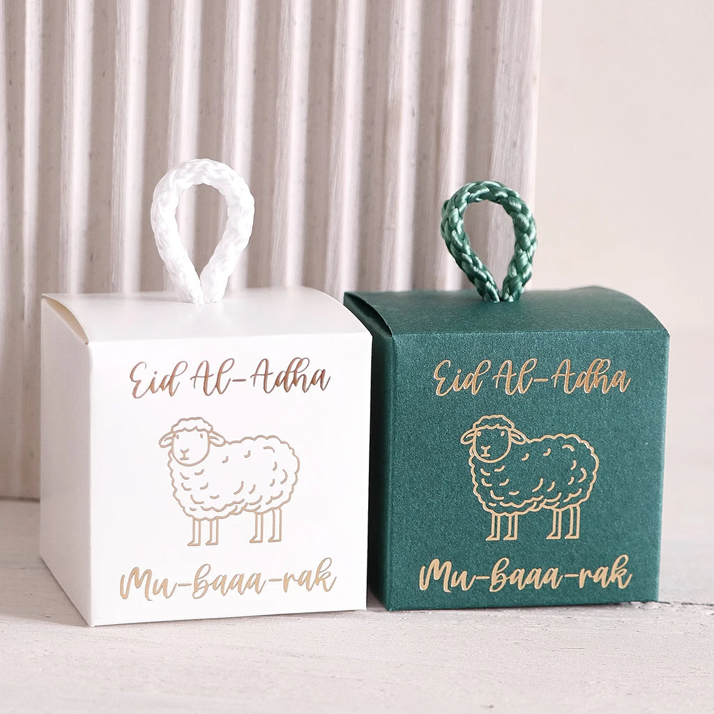 5-Piece Eid Gift Box Set - Decorated with a Golden Sheep Pattern, Perfect for Holding Candies, Chocolates, and Small Gifts It Is a Celebration of the Eid Al-Adha. Qme