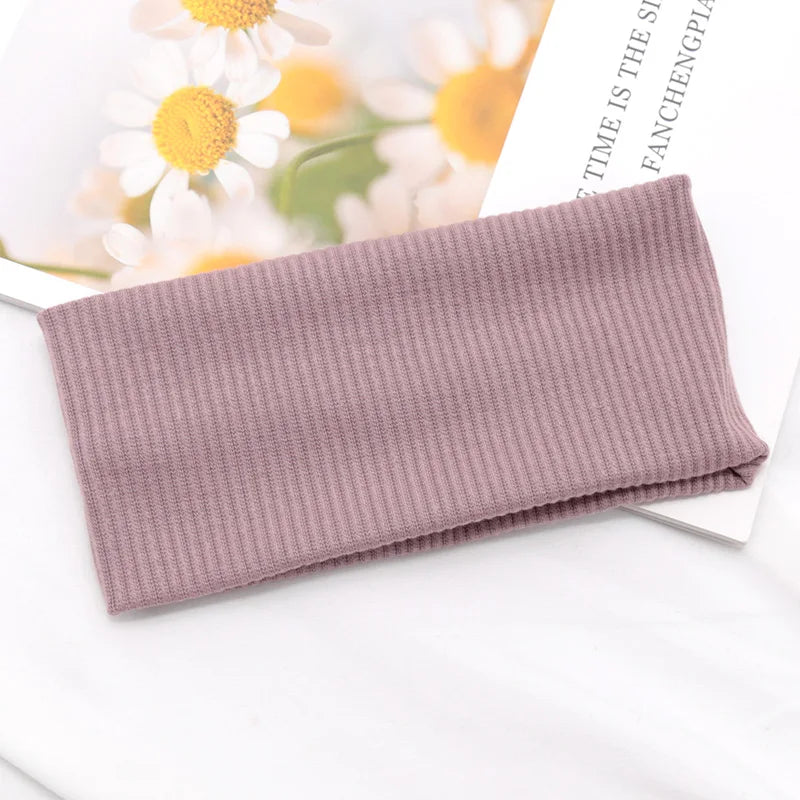 Elastic Solid Headbands Women Yoga Knitting Hairbands Wash Makeup Qme Light purple