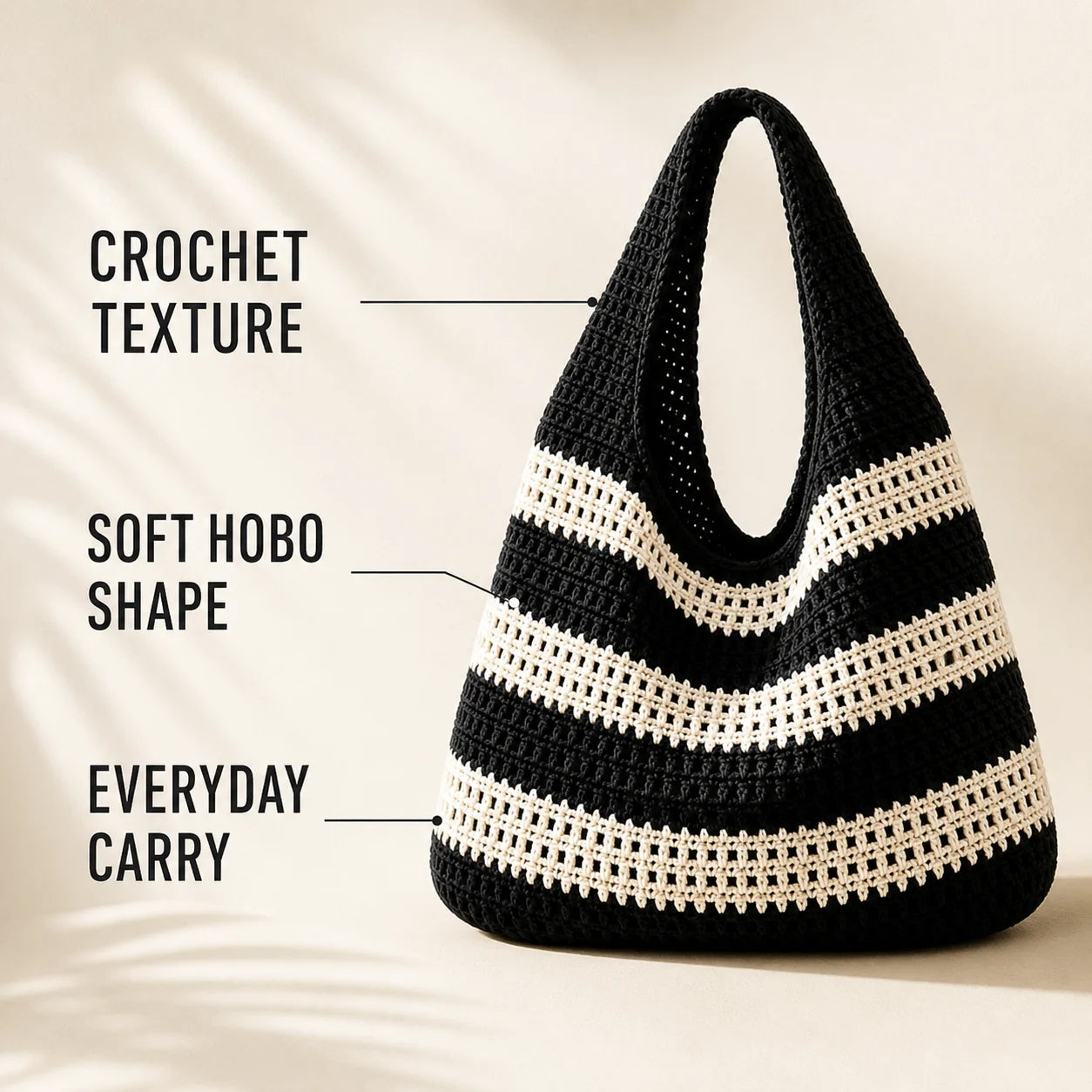 Women'S Crochet Handbag, Retro Vacation Style Handmade Crochet Striped Decorative Shoulder Needlepoint Large Capacity Handbag Qme