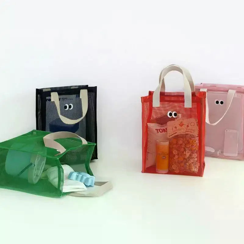 Reusable Mesh Fabric Summer Eye Printing Dacron Casual Handbag Shopping Shoulder Bag Qme