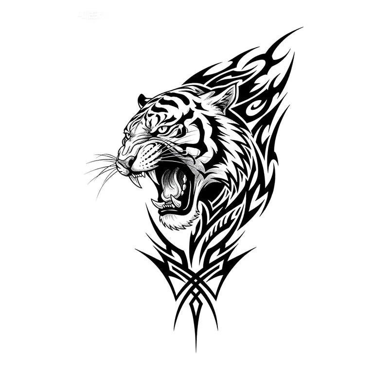 Large Tiger Herbal Juice Tattoo Sticker Waterproof Temporary Tattoo for Men Women Arm Body Art Qme
