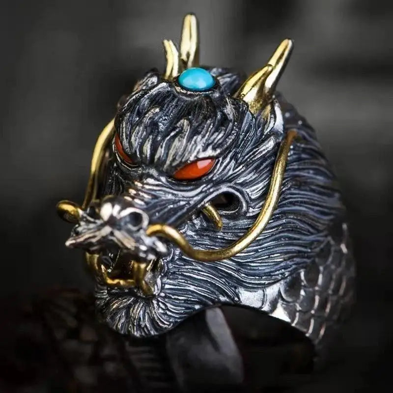 Domineering Dragon Design Men's Ring High-end Retro Adjustable Finger Ring for Streetwear Party Boyfriend Present Qme A3