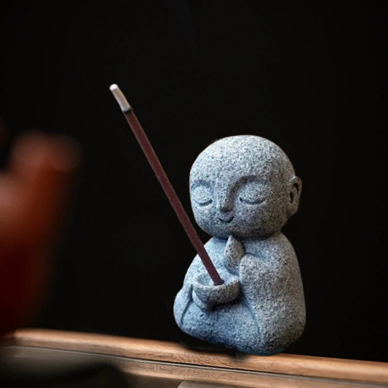 Japanese Jizo Monk Incense Holder Sticks Zen Burner Sandstone Buddha Qme