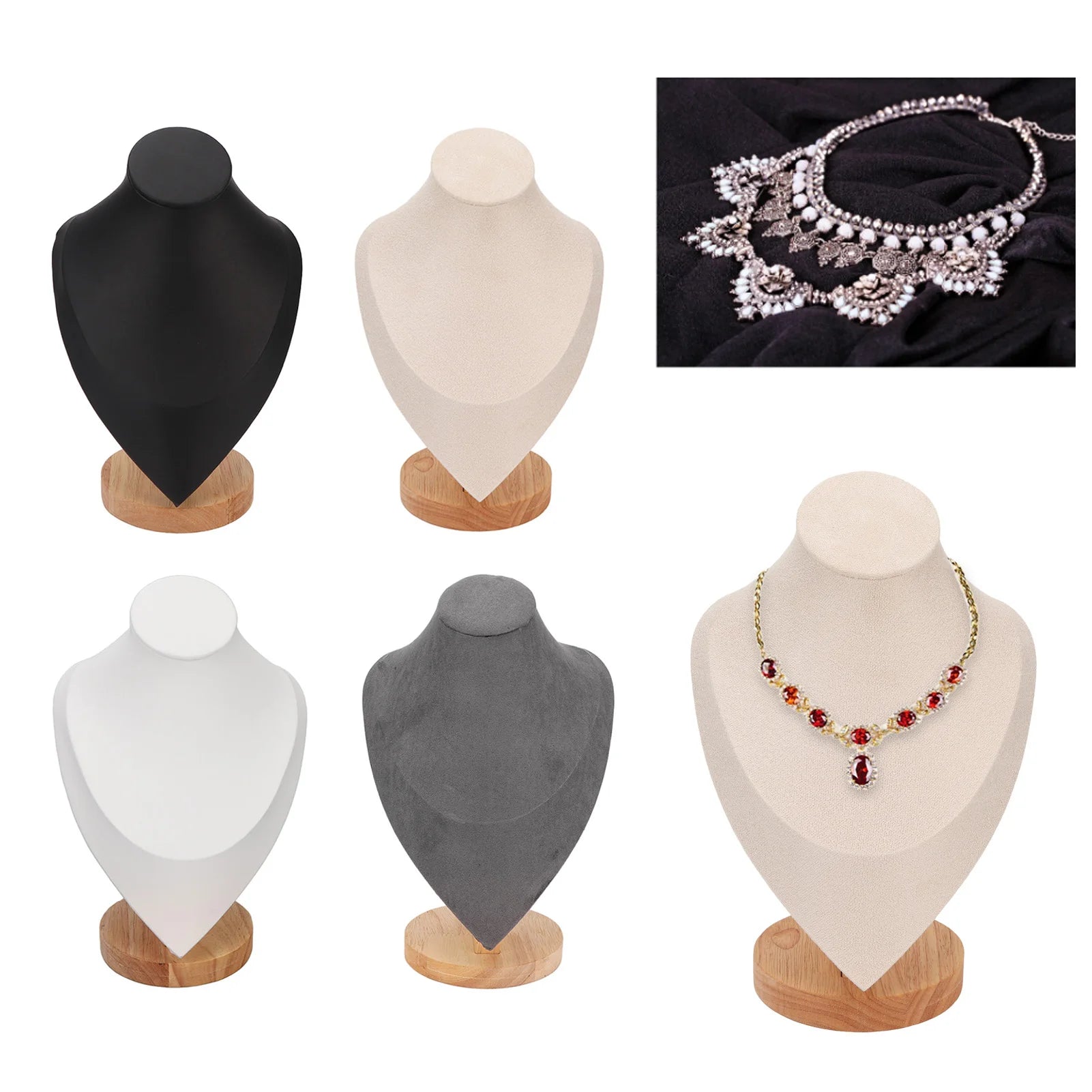 Necklace Display Holder Multipurpose Elegant Wood Jewelry Bust Stand for Home Jewelry Store Trade Show Qme