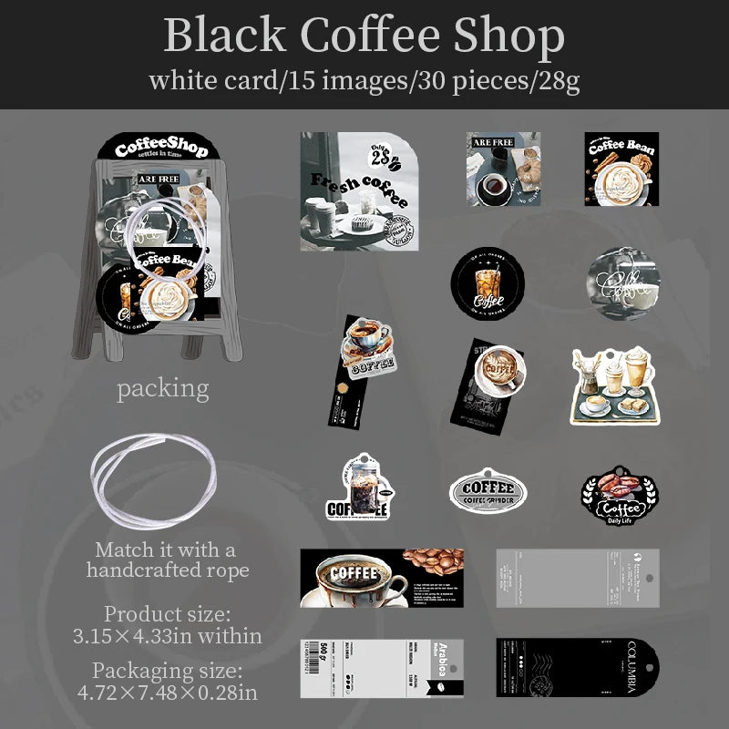 30 Sheets Coffee Theme Punch Hole Stickers for DIY Scrapbooking Guitar Phone Case Notebook Decoration Qme 3