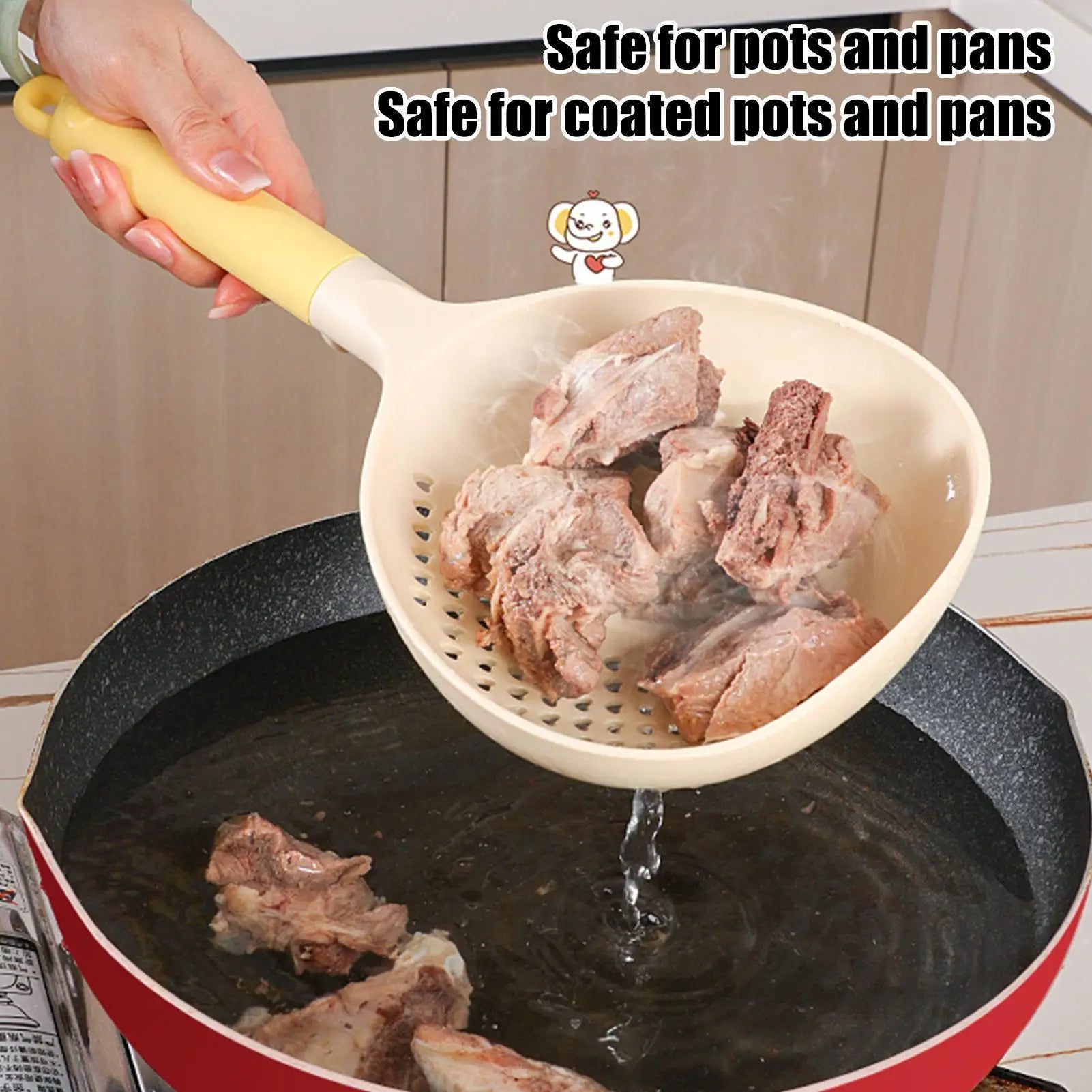 Kitchen Spoons Cooking Silicone Handle Large Ladle Perforated Soup Qme