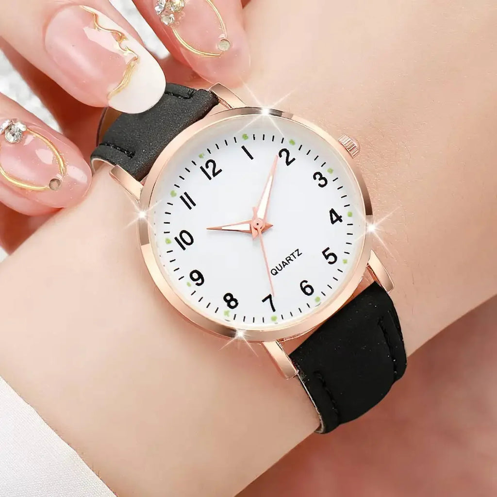20261/3/4/5PCS Fashion Arabic Dial Women Quartz Watch Casual Leather Strap Wristwatch for Girls Clock Gift（Without Box） Qme