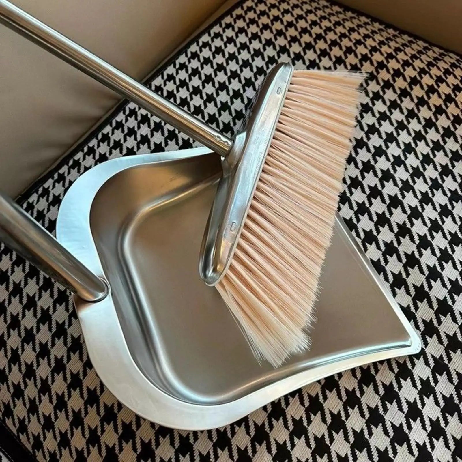 Broom With Dustpan Combo Set Stainless Steel Dustpan Stainless Steel Floor Cleaning Tool For Homeowners Living Room Bedroom Qme