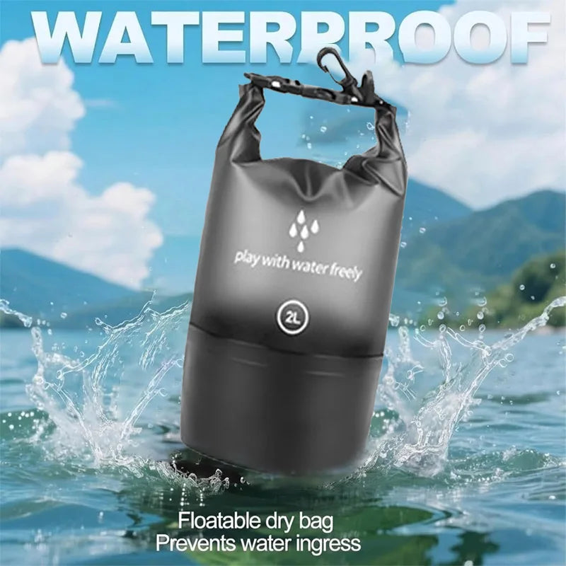 Men's and women's waterproof dry bag, 2L roll top lightweight small storage bag camping, hiking, and beach accessories backpack Qme