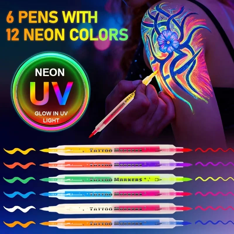 Dual Head Glow Dark UV Face Body Paint Pen DIY Luminous Makeup Marker Qme