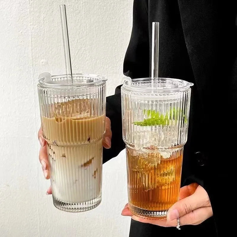 Large Capacity Cup Aesthetic Coffee Lid Water Simple Straw Vertical Qme