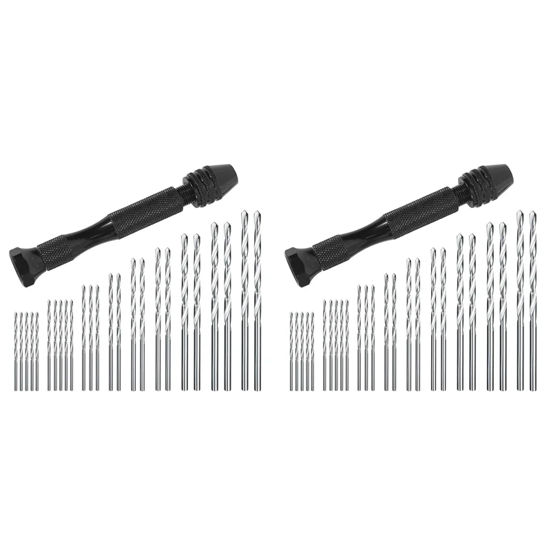 A02F-Hand Drill Set Precision Pin Vise With 50 Pieces Mini Twist Drill Bits For Model,Diy,Jewelry Making Qme silver black