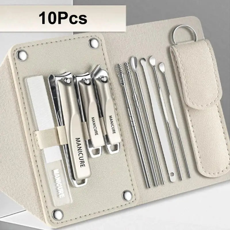 Professional Nail Clippers 5 Rotating Leather Bag Manicure Tools Home Qme 10pcs