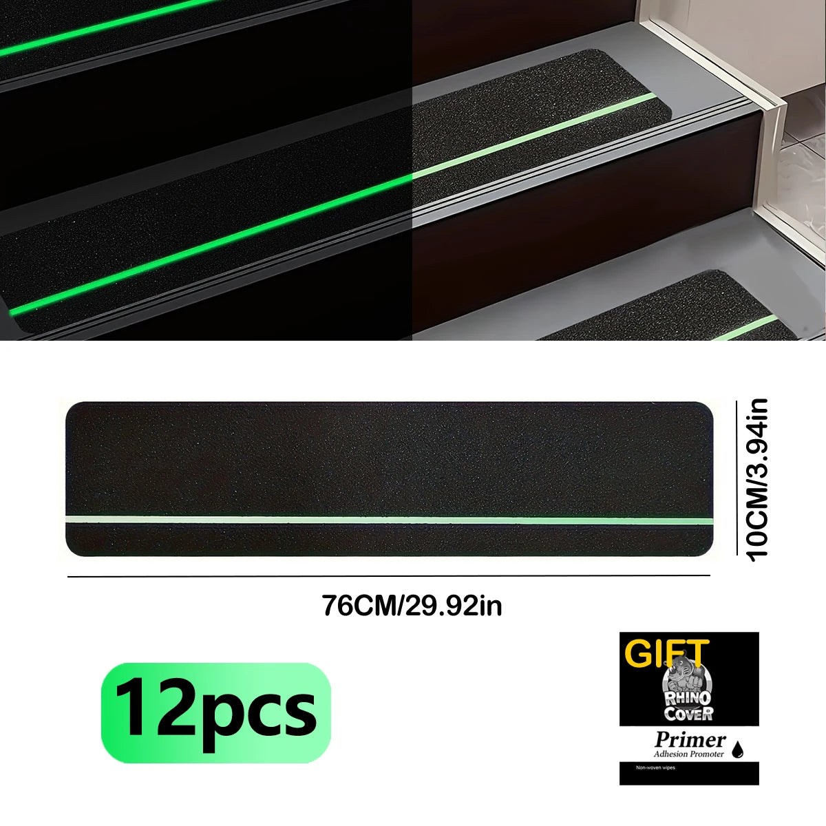 Luminous Anti-Slip Traction Tape Outdoor/Indoor Stair Step Anti-Slip Tape Stair Tread Waterproof Anti-Slip Tape Qme 12pcs