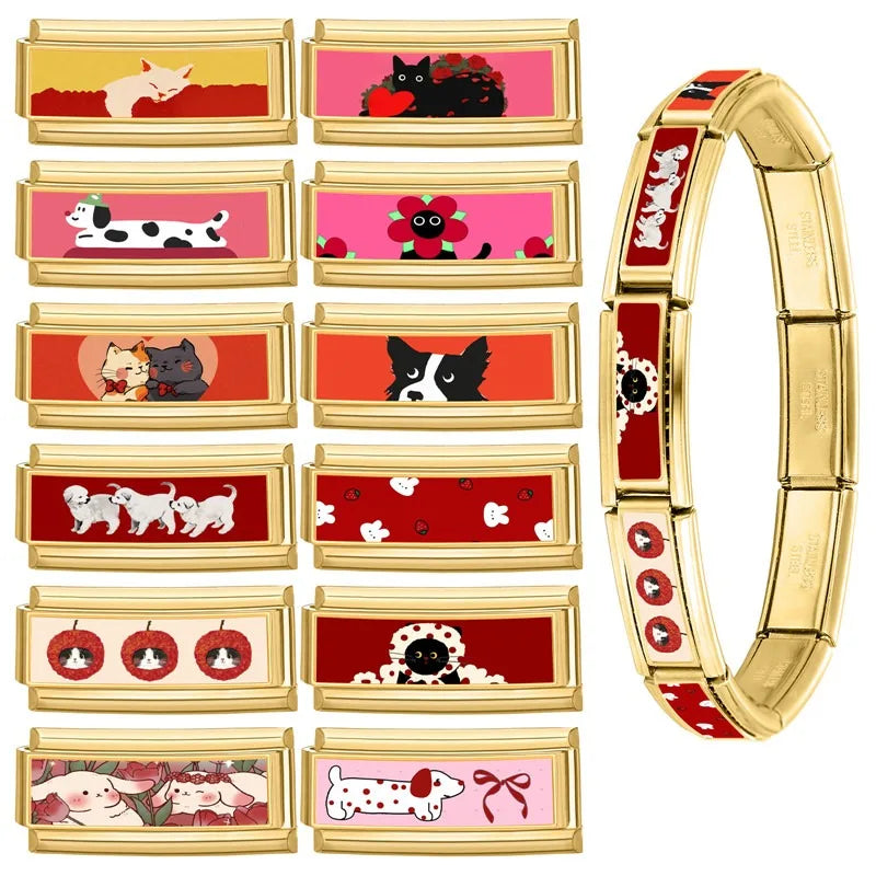 2025 New Dreamy Rabbits Flowers Cute Cats Dogs Charm Bracelet Fit 9mm Bracelet Stainless Steel Italian Links Making DIY Jewelry Qme