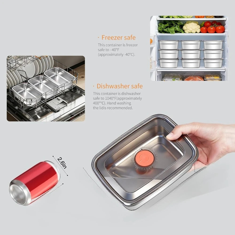 Food Storage Container Airtight Leakproof Lunch Box Freezer Microwave Safe Metal Meal Prep Box Refrigerator Food Keeper with Lid Qme